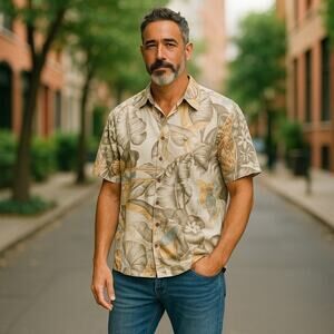 Kahala Men's 100% Silk Hawaiit Button Down Shirt Size XL